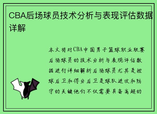 CBA后场球员技术分析与表现评估数据详解