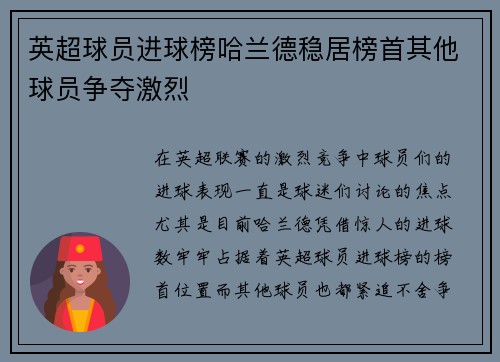 英超球员进球榜哈兰德稳居榜首其他球员争夺激烈