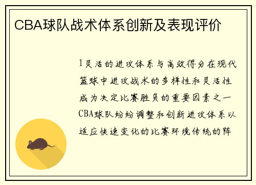 CBA球队战术体系创新及表现评价